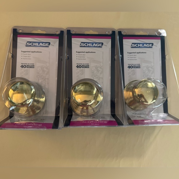 3 Schlage Bright Brass Door Handles - non-turning. Never used & in original box - Picture 4 of 10